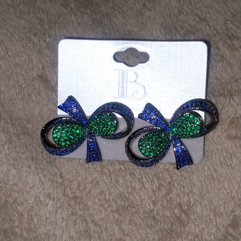 Cute Blue and green bow earrings
